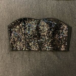black sequined strapless crop top by pink size medium
